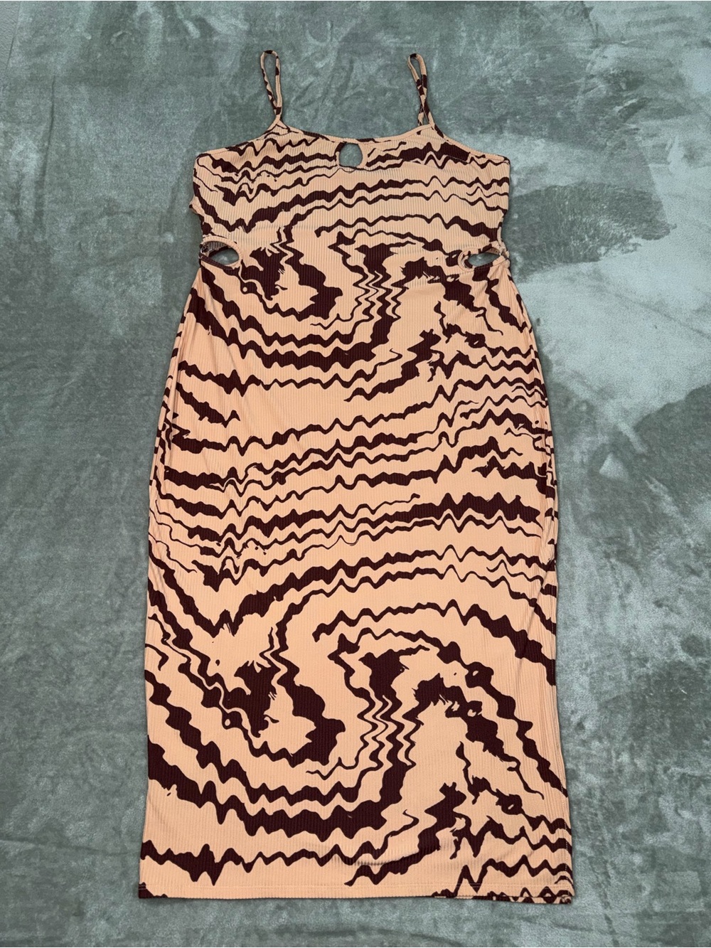 Derek Heart Plus Wavy Print Bodycon Maxi Dress Cami Strap Keyhole Cutout Size 2X
